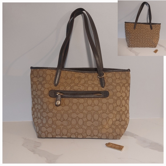 Coach Taylor Signature "C" All Tote/Satchel Bag/Purse Khakis & Brown - Picture 1 of 16